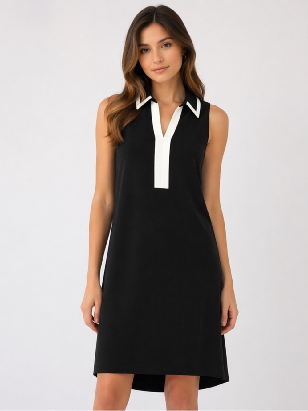 Vicky Tiel Black & Cream Accent Sleeveless Shift Dress - Women's Size 4